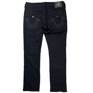 True Religion Men's Black Ricky Relaxed Straight Jeans Sz 34 Flap Pockets Preppy